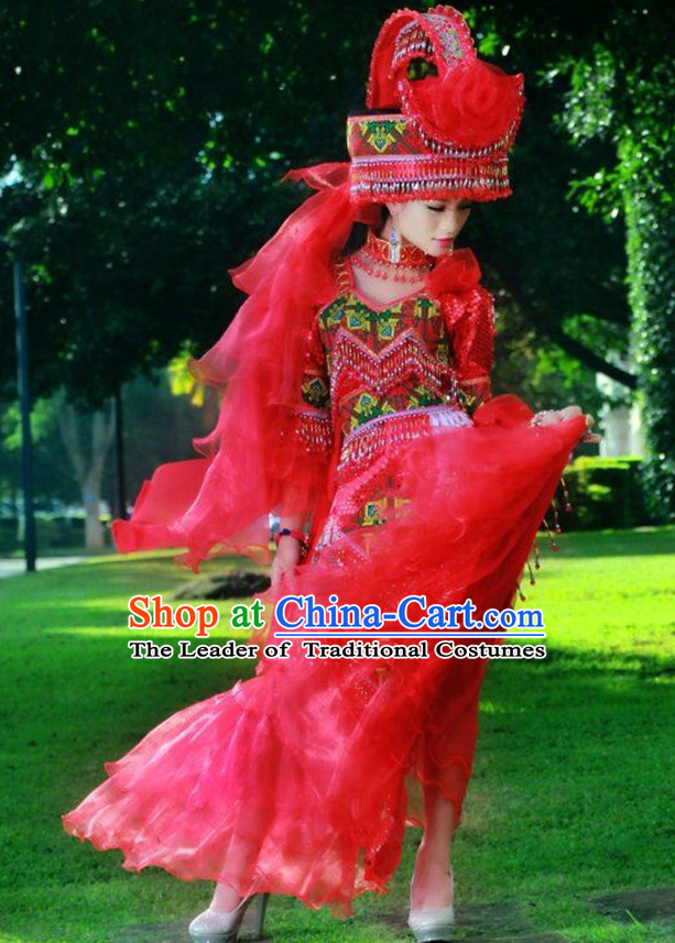 Chinese Traditional Miao Minority Princess Queen Empress Clothes and Hat Complete Set for Women