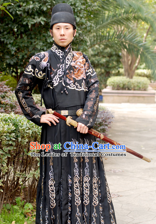 Chinese Ancient Ming Dynasty Bodyguard Clothing and Hat Complete Set for Men Boys Adults Kids