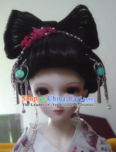 Ancient Chinese Style Princess Black Hair Wigs and Accessories for Women Girls Adults Kids