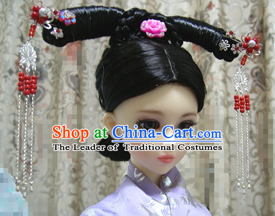 Ancient Chinese Style Prince Empress Long Black Wigs and Accessories for Women Girls Adults Children