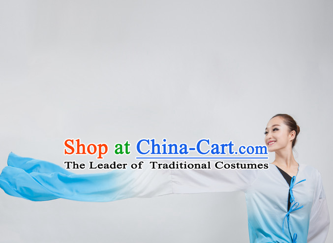 White to Blue Color Transition Chinese Classical Water Sleeves Long Sleeves Dancing Costume for Women or Girls