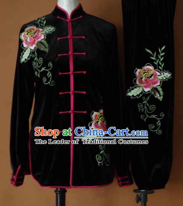 Top Embroidered Mandarin Tai Chi Taiji Kung Fu Martial Arts Competition Uniform Dresses Suits Outfits for Adults