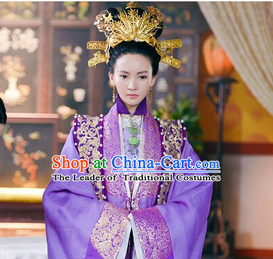 Ancient Chinese Ming Dynasty Queen Princess Empress Clothing and Hair Jewelry Complete Set for Women