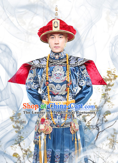 Chinese Qing Dynasty Emperor Dragon Robe Dresses Complete Set for Men