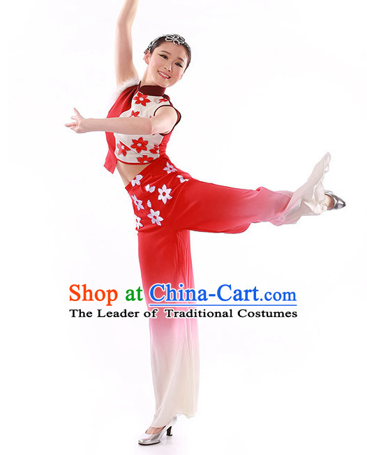 Chinese Traditional Fan Group Dancing Costumes and Headdress Complete Set for Women