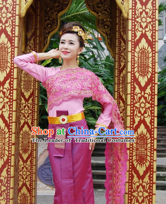 Traditional National Thai Dress Thai Traditional Dress Dresses Wedding Dress online for Sale Thai Clothing Thailand Clothes Complete Set for Women Girls Adults Youth Kids