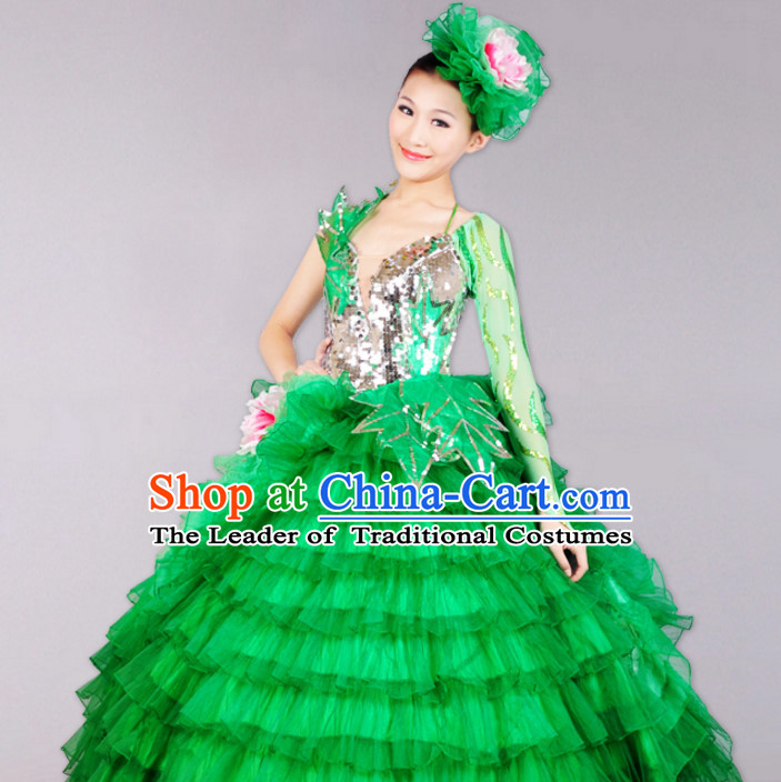 Chinese Classicial Dancing Costumes Dancewear and Headpieces Complete Set for Women