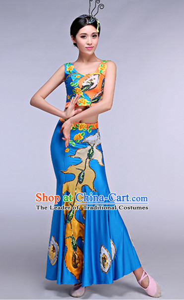 Chinese Peacock Dance Costumes Dancewear and Headpieces Complete Set for Women