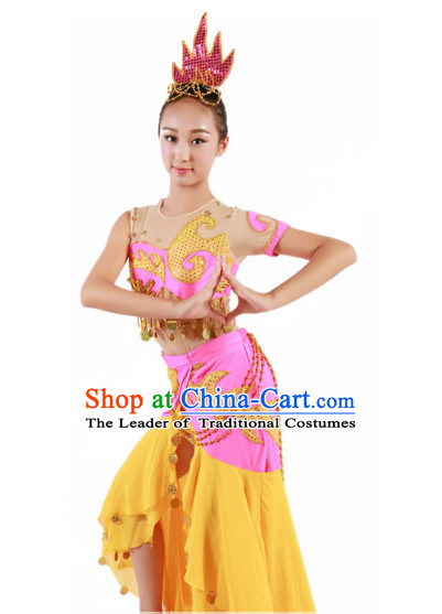 Chinese Traditional Classical Dance Costumes Dancewear and Headpieces Complete Set for Women