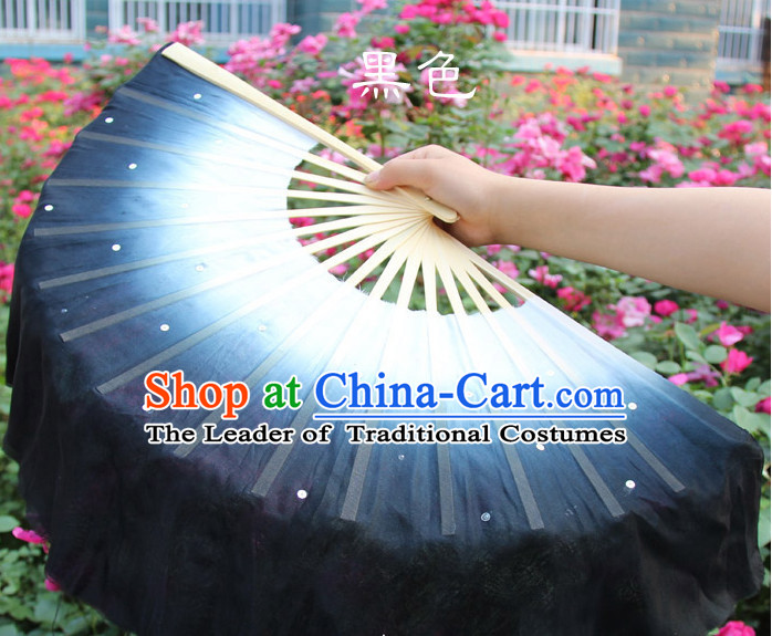 White to Black Color Transition Traditional Chinese Pure Silk Dance Fan