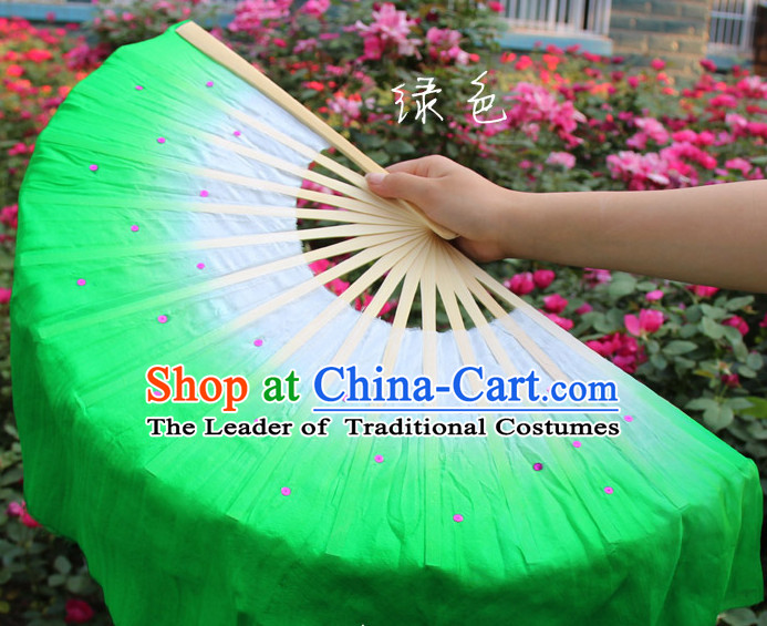 White to Green Color Transition Traditional Chinese Pure Silk Dance Fan