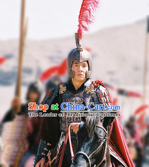 Ancient Chinese Warrior Solider General Armor Costumes and Hat Complete Set for Men