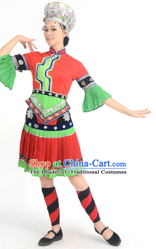 Traditional Chinese Ethnic Miao Dance Costumes Custom Dance Costume Folk Dancing Chinese Dress Cultural Dances and Headdress Complete Set