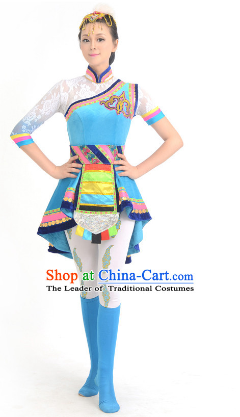 Traditional Chinese Ethnic Tibetan Dance Costumes Custom Dance Costume Folk Dancing Chinese Dress Cultural Dances and Headdress Complete Set