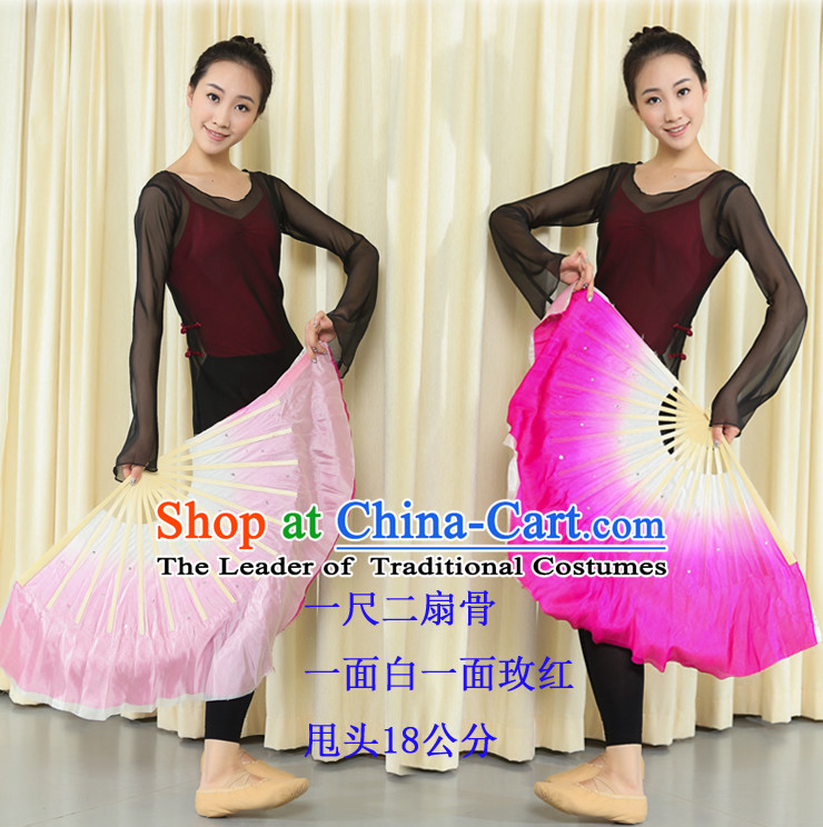 Professional Traditional Chinese Beijing Dance Academy Color Transition Two Colors Two Sides Pure Silk Dance Fan