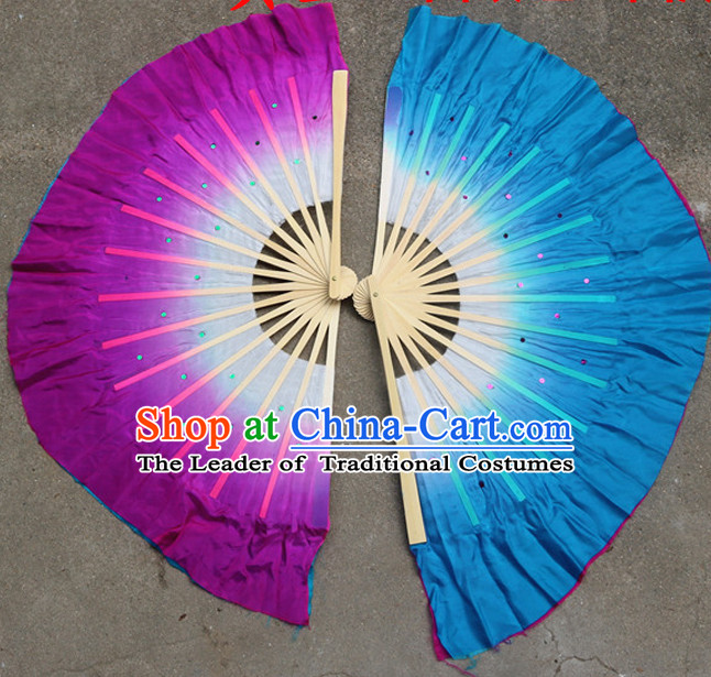 Professional Traditional Color Transition Two Sides Two Colors Pure Silk Dance Fan