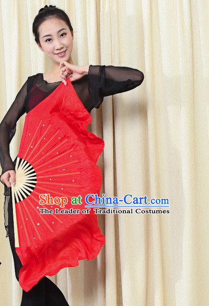 Traditional Chinese Red Pure Silk Dance Fan with Sequins