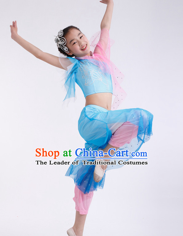 Chinese Competition Modern Dance Costumes Kids Dance Costumes Folk Dances Ethnic Dance Fan Dance Dancing Dancewear for Children