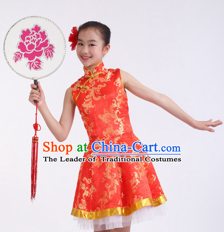 Chinese Competition Dance Costumes Kids Dance Costumes Folk Dances Ethnic Dance Fan Dance Dancing Dancewear for Children