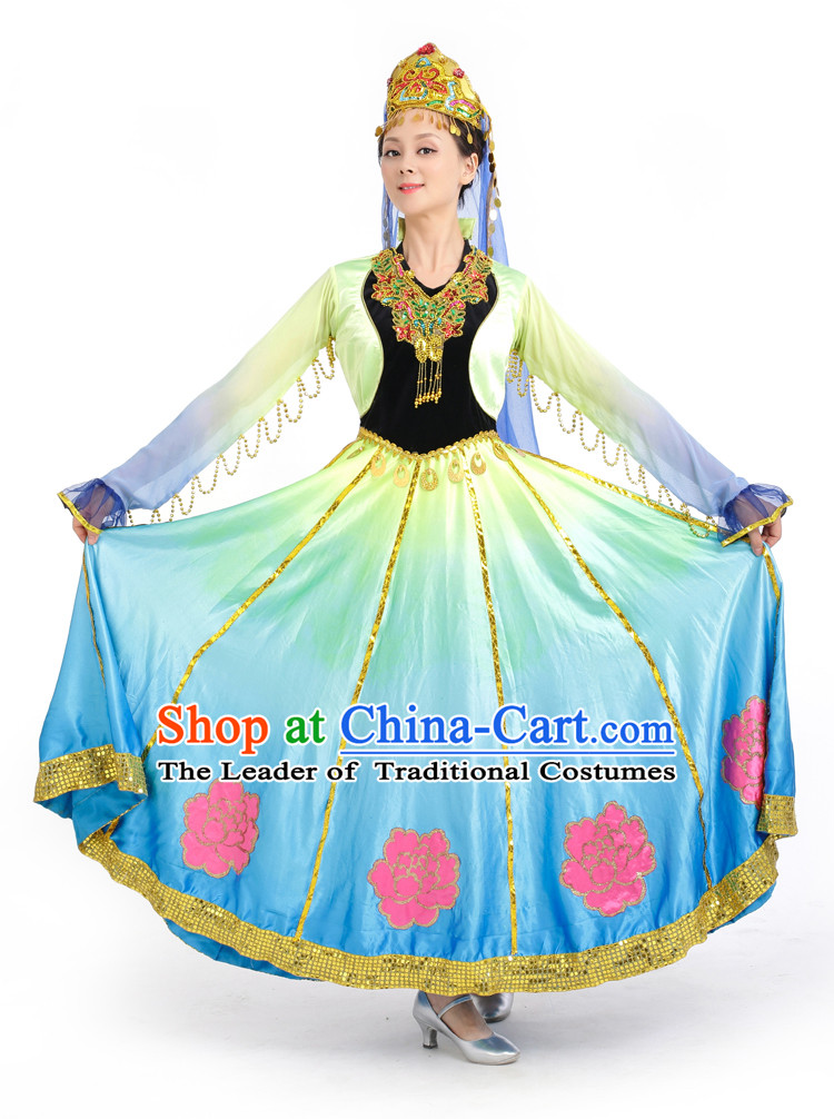 Chinese Competition Stage Xinjiang Dance Costumes Female Dance Costumes Folk Dances Ethnic Dance Fan Dance Dancing Dancewear for Women