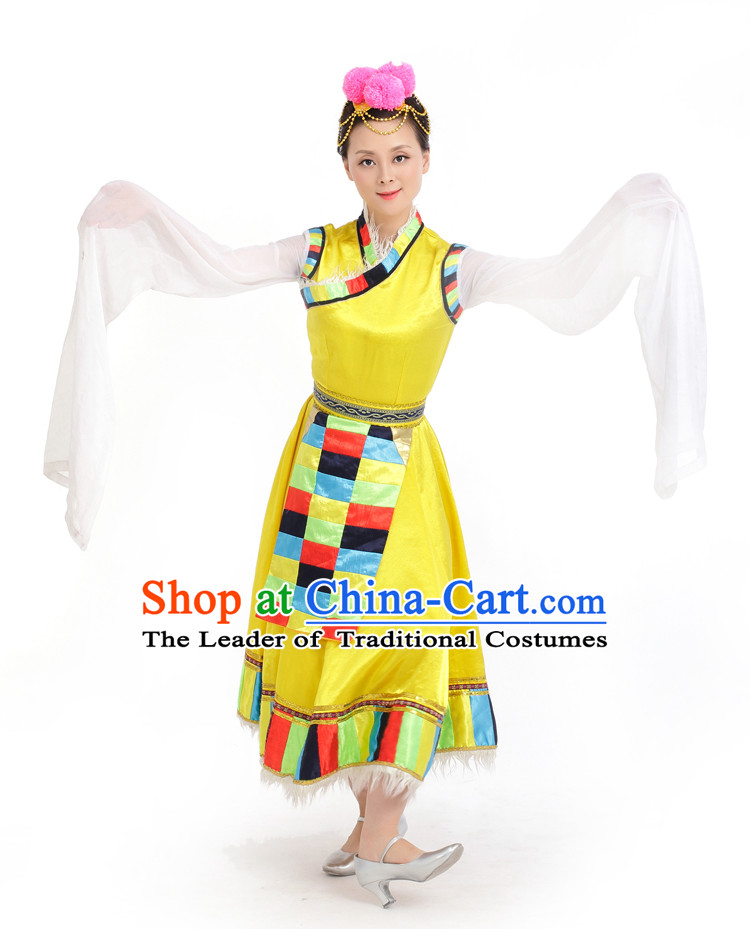 Chinese Competition Stage Tibet Dance Costumes Female Dance Costumes Folk Dances Ethnic Dance Fan Dance Dancing Dancewear for Women