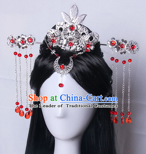 Traditional Chinese Princess Queen Empress Long Black Wigs and Hair Jewelry Hairpieces