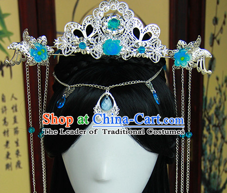 Traditional Chinese Princess Queen Empress Long Black Wigs and Hair Jewelry Hairpieces