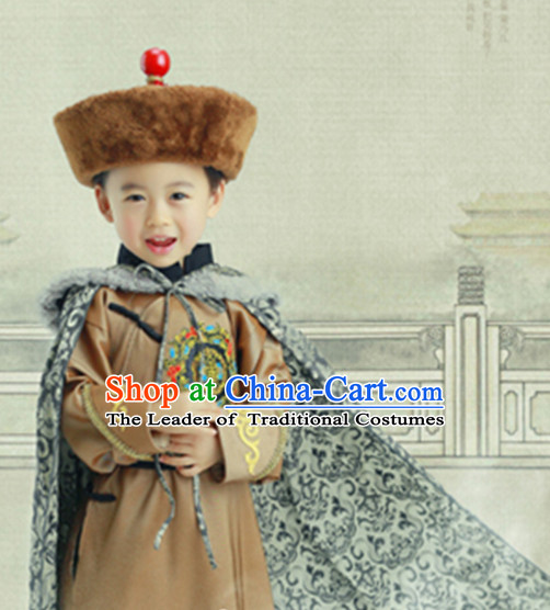 Ancient Chinese Emperor Clothing and Hat Complete Set for Children Kids