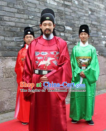 Asian Chinese Official Long Dresses Hanfu Costume Clothing Chinese Robe Chinese Kimono and Crown Complete Set for Men