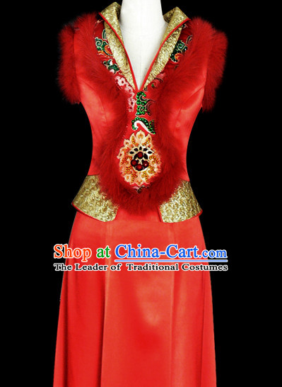 Mongolian People Yuan Dynasty Mongolians Dance Costumes Clothing Clothes Garment Complete Set for Women Girls