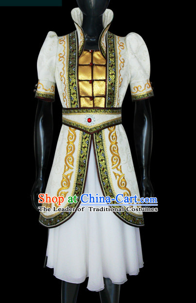 Mongolian People Yuan Dynasty Mongolians Dance Costumes Clothing Clothes Garment Complete Set for Women Girls