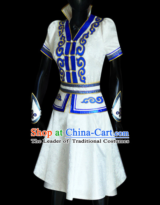 Mongolian People Yuan Dynasty Mongolians Dance Costumes Clothing Clothes Garment Complete Set for Women Girls