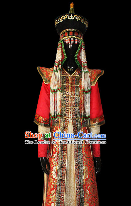 Mongolian People Yuan Dynasty Mongolians Dance Costumes Queen Princess Empress Clothing Clothes Garment Complete Set for Women Girls