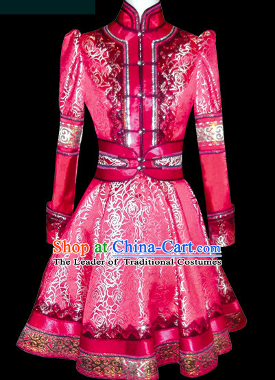 Chinese Mongolian People Yuan Dynasty Mongolians Dance Costumes Queen Princess Empress Clothing Clothes Garment Complete Set for Women Girls