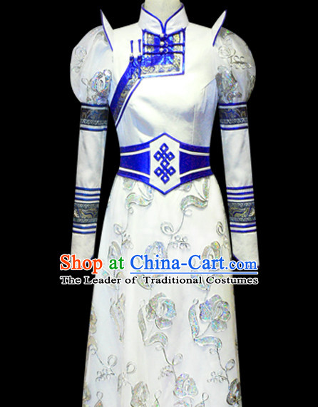 Chinese Mongolian People Yuan Dynasty Mongolians Dance Costumes Queen Princess Empress Clothing Dress Garment Complete Set for Women Girls