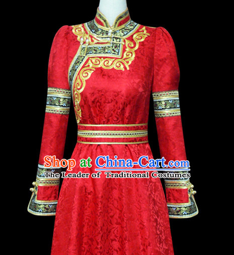 Chinese Mongolian People Yuan Dynasty Mongolians Dance Costumes Queen Princess Empress Clothing Dress Garment Complete Set for Women Girls