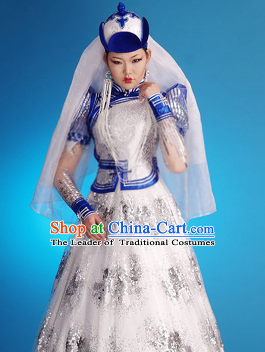 Chinese Mongolian People Yuan Dynasty Mongolians Dance Costumes Queen Princess Empress Clothing Dress Garment Complete Set for Women Girls