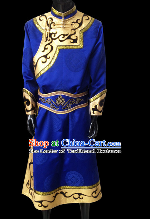 Chinese Mongolian People Genghis Khan Yuan Dynasty Mongolians Dance Costumes Emperor Prince Clothing Dress Garment Complete Set for Men Boys