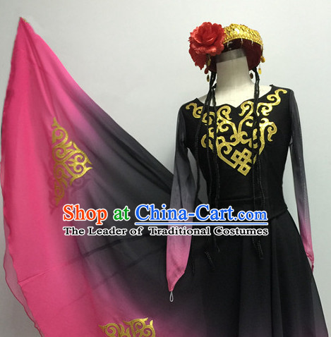 Chinese Traditional Xinjiang Dance Costumes and Headdress Complete Set for Women or Gilrs