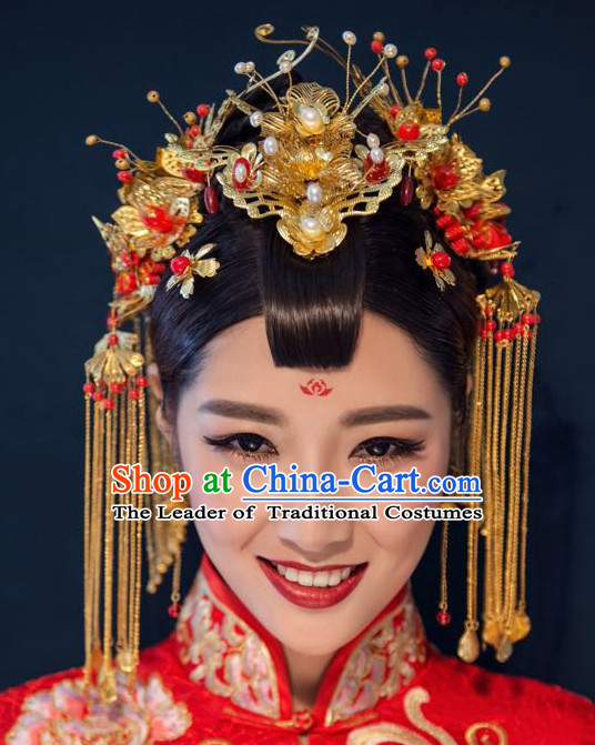 Handmade Asian Chinese Classical Wedding Hair Accessories Fascinators Hair Sticks Hairpins Hair Bows Hair Pieces Bridal Hair Clips