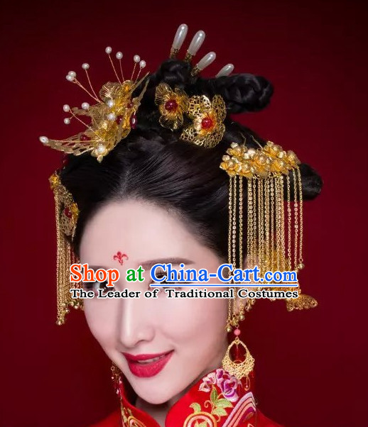 Handmade Asian Chinese Classical Wedding Hair Accessories Fascinators Hair Sticks Hairpins Hair Bows Hair Pieces Bridal Hair Clips Phoenix Crown