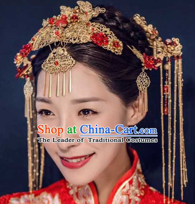 Handmade Asian Chinese Classical Wedding Hair Accessories Fascinators Hair Sticks Hairpins Hair Bows Hair Pieces Bridal Hair Clips Phoenix Crown