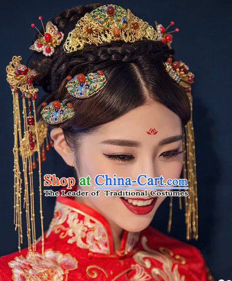 Handmade Asian Chinese Classical Wedding Hair Accessories Fascinators Hair Sticks Hairpins Hair Bows Hair Pieces Bridal Hair Clips Phoenix Crown