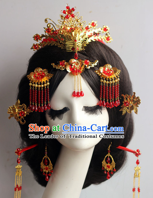 Handmade Asian Chinese Classical Wedding Hair Accessories Fascinators Hair Sticks Hairpins Hair Bows Hair Pieces Bridal Hair Clips Phoenix Crown Coronet