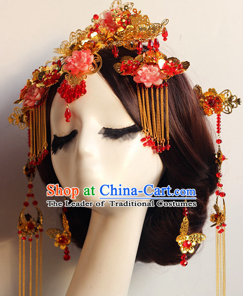 Handmade Asian Chinese Classical Wedding Hair Accessories Fascinators Hair Sticks Hairpins Hair Bows Hair Pieces Bridal Hair Clips Phoenix Crown Coronet