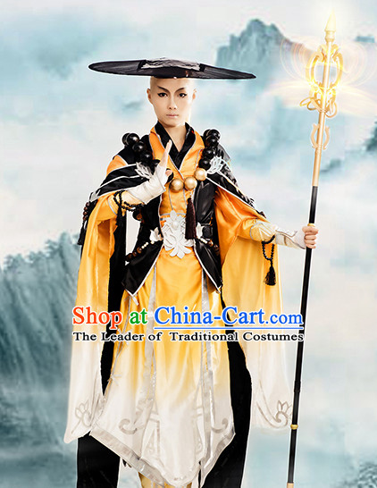 Chinese Monk Cosplay Costumes Accessories and Hat Complete Set for Kids Boys Children