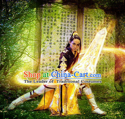 Chinese Superhero Armor Cosplay Costumes Accessories and Hair Accessories Complete Set for Men and Adults