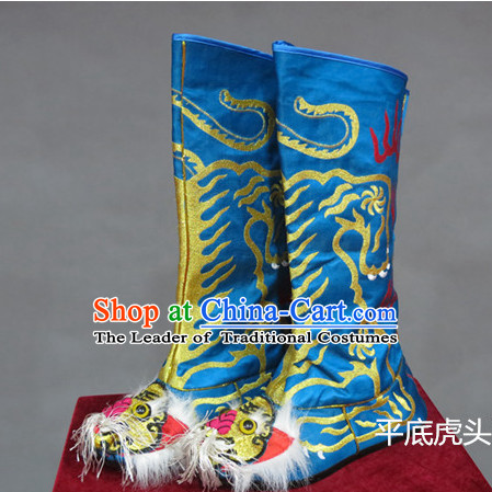 Blue Chinese Traditional Bian Lian Mask Change Tiger Head Boots