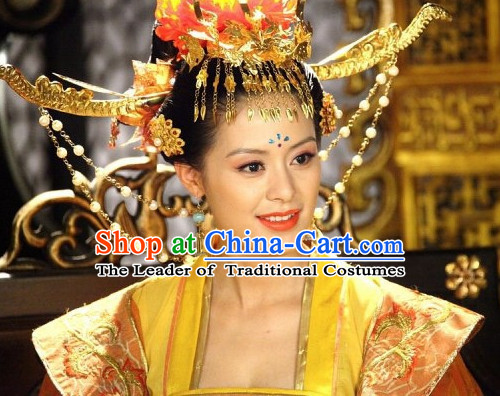 the Tang Dynasty Hairstyles Palace Empress Black Wigs and Hair Accessories for Women or Girls