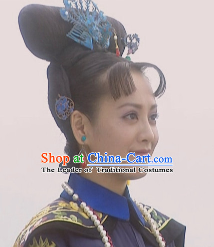 Qing Dynasty Imperial Palace Traditional Chinese Empress Style Black Long Wig Wigs and Hair Accessories for Women Girls